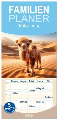 Cover Familienplaner 2026 - Baby-Tiere mit 5 Spalten (Wandkalender, 21 x 45 cm) CALVENDO