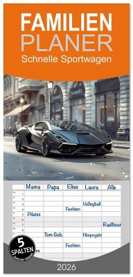 Familienplaner 2026 - Schnelle Sportwagen mit 5 Spalten (Wandkalender, 21 x 45 cm) CALVENDO