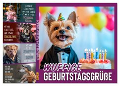 Cover Wuffige Geburtstagsgrüße SPRÜCHE ZUM ÄLTERWERDEN (Wandkalender 2026 DIN A3 quer), CALVENDO Monatskalender