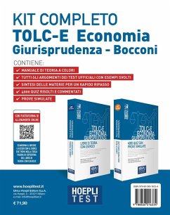 Cover Hoepli test. TOLC-E Economia, Giurisprudenza. Kit completo: Libro di teoria con esercizi-4000 quiz con prove simulate