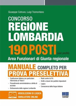 Cover Concorso regione Lombardia 190 posti. Area funzionari di Giunta regionale. Manuale completo per la prova preselettiva