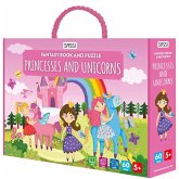 Princesses and unicorns. Fantasy book and puzzle