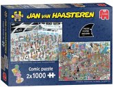 Jumbo 1110100540 - Jan van Haasteren, Wir brauchen Raum(fahrt)+Ganz großes Kino, Comic-Puzzle, 2x1000 Teile