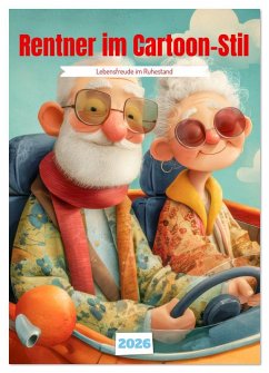 Rentner im Cartoon-Stil - Lebensfreude im Ruhestand (Wandkalender 2026 DIN A2 hoch), CALVENDO Monatskalender