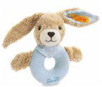 Steiff 237522 - Hoppel Hase Greifring mit Rassel, blau, Plüsch, 12 cm