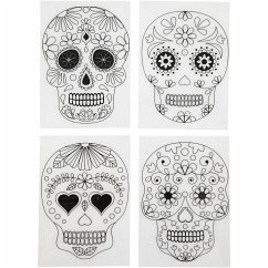 Cover Creativ Company Plastikschrumpfplatten mit Motiven, Totenköpfe, Blatt 10,5x14,5 cm, Dicke 0,3 mm, , Matt transparent, 4 Blatt