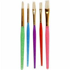 Creativ Company Pinsel für Kinder, Nr. 8+12+18, L 14-16 cm, B 5-10mm, Flach,rund, sortierte Farben, 5er Set