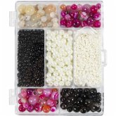 Creativ Company Kreativ Mix Schmuck, Achate, Größe 2,6-10 mm, Lochgröße 0,8-1,8 mm, Beige, Schwarz, Pink, Perlmuttweiß