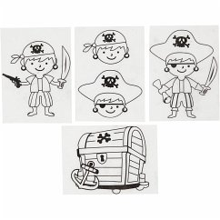 Cover Creativ Company Plastikschrumpfplatten mit Motiven, Piraten, Blatt 10,5x14,5 cm, Dicke 0,3 mm, Matt transparent, 4 Blatt