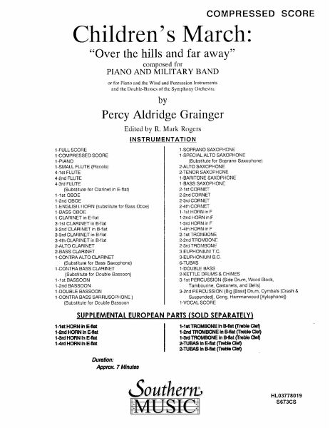 Percy Aldridge Grainger Children's MarchOver The Hills And Far Away Concert Band Partitur Percy Aldridge Grainger Children's MarchOver The Hills And Far Away Concert Band Partitur