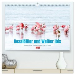Rosalöffler und weißer Ibis (hochwertiger Premium Wandkalender 2026 DIN A2 quer), Kunstdruck in Hochglanz