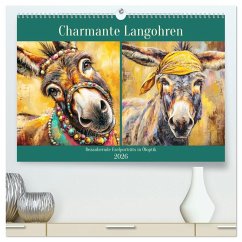 Charmante Langohren. Bezaubernde Eselporträts in Öloptik (hochwertiger Premium Wandkalender 2026 DIN A2 quer), Kunstdruck in Hochglanz