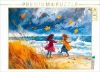 CALVENDO Puzzle Kinder haben Spaß am herbstlichen Strand im Sturm   1000 Teile Lege-Größe 64x48cm Foto-Puzzle für glückl