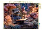 CALVENDO Puzzle Zauberhafter Waschbär liest Magie im Feenwald   1000 Teile Lege-Größe 64x48cm Foto-Puzzle für glückliche
