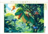 CALVENDO Puzzle Junge reitet auf T-Rex Dinosaurier durch den Dschungel   1000 Teile Lege-Größe 64x48cm Foto-Puzzle für g