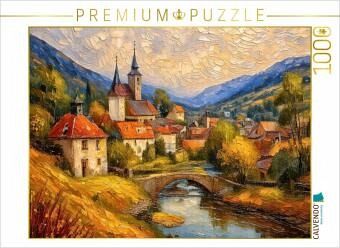 CALVENDO Puzzle Dorf an einer steinernen Brücke   1000 Teile Lege-Größe 64x48cm Foto-Puzzle für glückliche Stunden