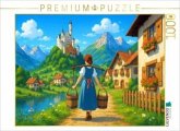 CALVENDO Puzzle Dorfidylle und Märchenschloss - Anime Alpen   1000 Teile Lege-Größe 64x48cm Foto-Puzzle für glückliche S
