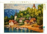 CALVENDO Puzzle Dorf an einem kleinen Badesee   1000 Teile Lege-Größe 64x48cm Foto-Puzzle für glückliche Stunden