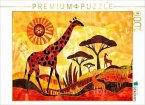 CALVENDO Puzzle Giraffenfamilie vor kunstvoller Savannensonne   1000 Teile Lege-Größe 64x48cm Foto-Puzzle für glückliche