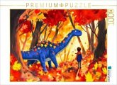 CALVENDO Puzzle Herbststimmung mit dem Dinosaurier im bunten Wald   1000 Teile Lege-Größe 64x48cm Foto-Puzzle für glückl