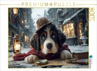 CALVENDO Puzzle Berner Sennenhund als Detektiv im verschneiten Altstadtviertel   1000 Teile Lege-Größe 64x48cm Foto-Puzz