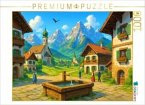 CALVENDO Puzzle Die Tränke im Dorf - Anime Alpen   1000 Teile Lege-Größe 64x48cm Foto-Puzzle für glückliche Stunden