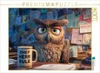 CALVENDO Puzzle Büro-Eule mit Kaffeetasse und genervtem Blick   1000 Teile Lege-Größe 64x48cm Foto-Puzzle für glückliche