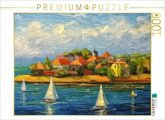 CALVENDO Puzzle Dorf auf einer Halbinsel in einem großen See   1000 Teile Lege-Größe 64x48cm Foto-Puzzle für glückliche