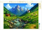 CALVENDO Puzzle Springender Bach mit Alm - Anime Alpen   1000 Teile Lege-Größe 64x48cm Foto-Puzzle für glückliche Stunde