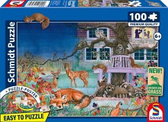 Cover Schmidt 56575 - Nächtlicher Tierbesuch, Kinderpuzzle+Poster, 100 Teile