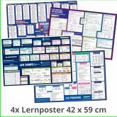 mindmemo Lernposter 4er Set - Französische Zeiten + Wortarten + Pronomen + Grundwortschatz   Grammatik lernen Grundwissen Lernhilfe