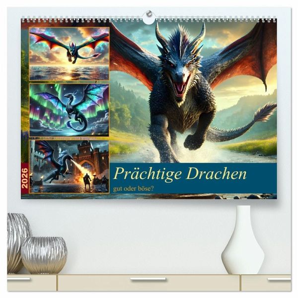 Prächtige Drachen, gut oder böse? (hochwertiger Premium Wandkalender 2026 DIN A2 quer), Kunstdruck in Hochglanz Prächtige Drachen, gut oder böse? (hochwertiger Premium Wandkalender 2026 DIN A2 quer), Kunstdruck in Hochglanz