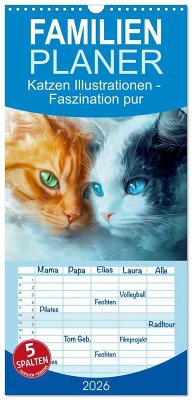Cover Familienplaner 2026 - Katzen Illustrationen - Faszination pur mit 5 Spalten (Wandkalender, 21 x 45 cm) CALVENDO