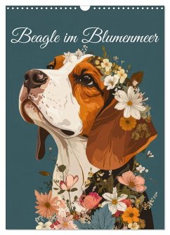Beagle im Blumenmeer (Wandkalender 2026 DIN A3 hoch), CALVENDO Monatskalender