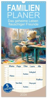 Familienplaner 2026 - Das geheime Leben flauschiger Freunde mit 5 Spalten (Wandkalender, 21 x 45 cm) CALVENDO