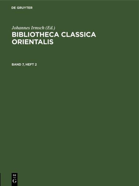 Bibliotheca Classica Orientalis. Band 7, Heft 2 (eBook, PDF)