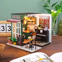 Cover Figured'Art - DIY Miniaturhaus: Nachmittagskaffee Café – Kreatives Bastelset, Haus mit LED, 163 Teilen