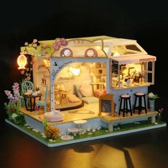 Cover Figured'Art - DIY Miniaturhaus: Garten des Katzenkaffees – Kreatives Bastelset, Haus mit LED, 305 Teilen