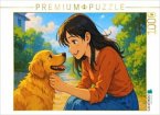 CALVENDO Puzzle Liebe dein Haustier - Frau streichelt Hund   1000 Teile Lege-Größe 64x48cm Foto-Puzzle für glückliche St