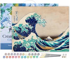Cover Figured'Art FA10121-Y - Malen nach Zahlen, Die große Welle von Kanagawa, Hokusai, Leinen-Keilrahmen (40x50cm), Malset, Paint by Numbers