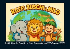 Cover Raffi, Buschi & Milo - Drei Freunde auf Weltreise 2026 Fotokalender DIN A4