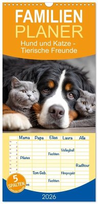 Cover Familienplaner 2026 - Hund und Katze - Tierische Freunde mit 5 Spalten (Wandkalender, 21 x 45 cm) CALVENDO