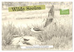 Wilde Seelen - Tierische Momente in Graphit (Tischkalender 2026 DIN A5 quer), CALVENDO Monatskalender
