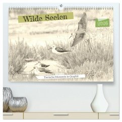 Wilde Seelen - Tierische Momente in Graphit (hochwertiger Premium Wandkalender 2026 DIN A2 quer), Kunstdruck in Hochglanz