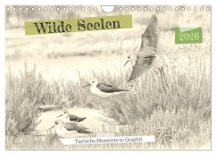 Wilde Seelen - Tierische Momente in Graphit (Wandkalender 2026 DIN A4 quer), CALVENDO Monatskalender