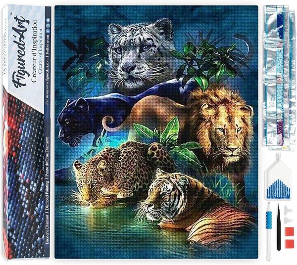 Figured'Art DP-006 - Diamond Painting, Dschungeltiere, 5D Bild (40x50cm) mit eckigen Steinen, DIY Bastelset Figured'Art DP-006 - Diamond Painting, Dschungeltiere, 5D Bild (40x50cm) mit eckigen Steinen, DIY Bastelset