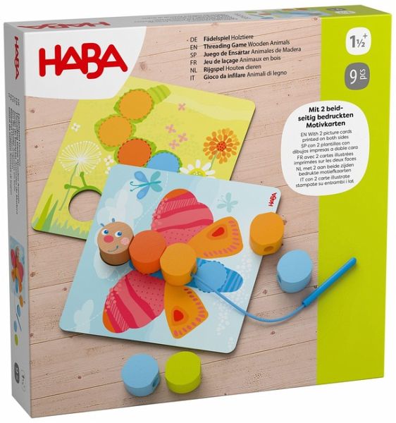 HABA 2012248001 - Fädelspiel Holztiere, Farbenspiel, Motorikspiel