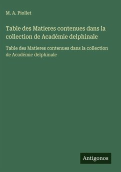 Cover Table des Matieres contenues dans la collection de Académie delphinale