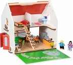 Goki 51458 - Tragbares Puppenhaus Eco House, komplett möbliert und Puppen, 54-teilig, Höhe: 30 cm