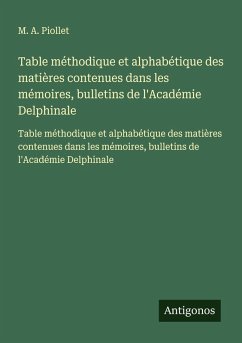 Cover Table méthodique et alphabétique des matières contenues dans les mémoires, bulletins de l'Académie Delphinale